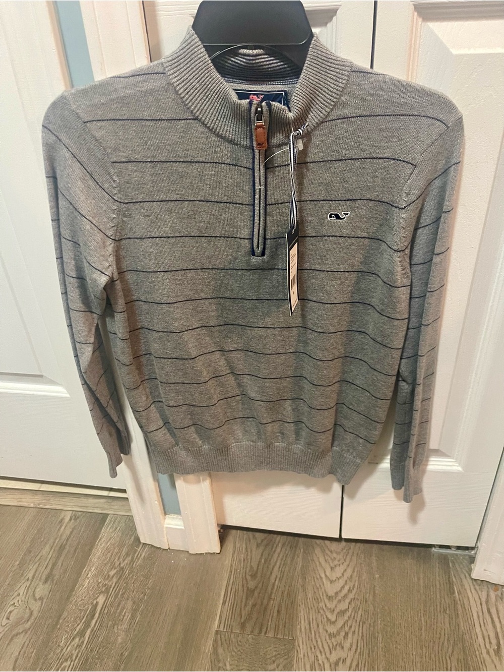 Vineyard Vines Gray Sweater with Navy Stripes